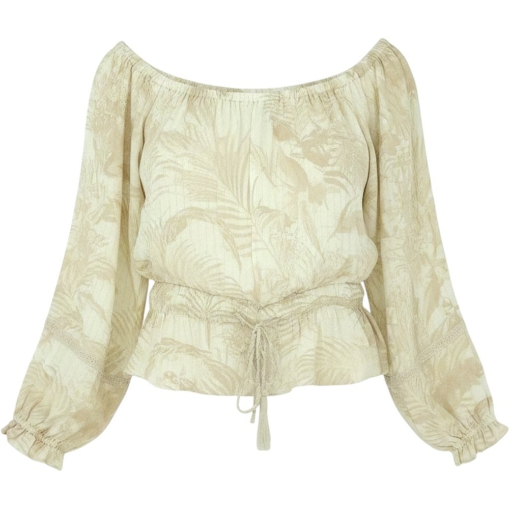 INC International Concepts Blouse Top Womens L Tan Boho Coastal Peasant Resort